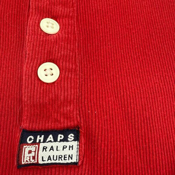 Chaps by Ralph Lauren VTG 90s Red Ribbed Henley Shirt High-Low Hem Mens Size XL - Picture 6 of 8